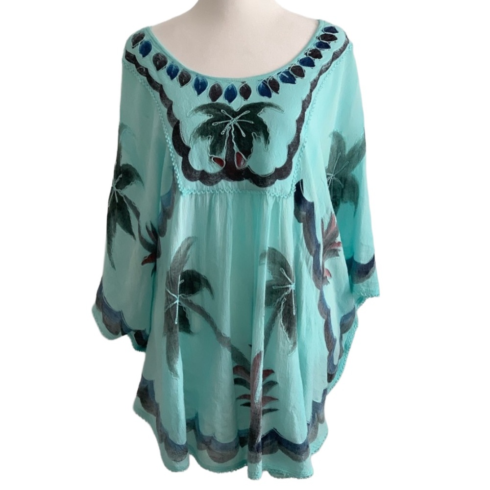 ADVANCE APPARELS Women’s Turquoise Gauze 3/4 Winged Sleeve Boho Shirt Blouse Top